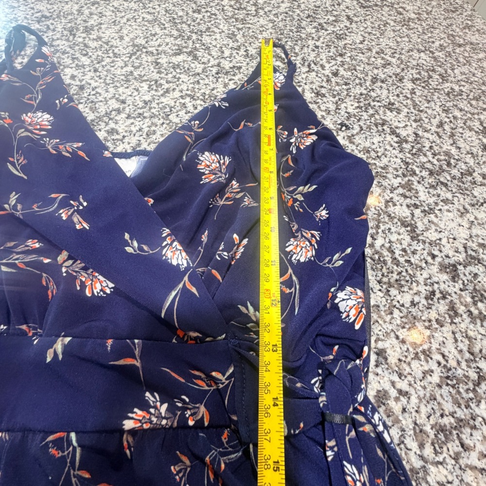 Kaileigh Floral Surplice Jumpsuit Womens XL Navy Blue‎ Stretch Flowy Cottagecore - Picture 7 of 9